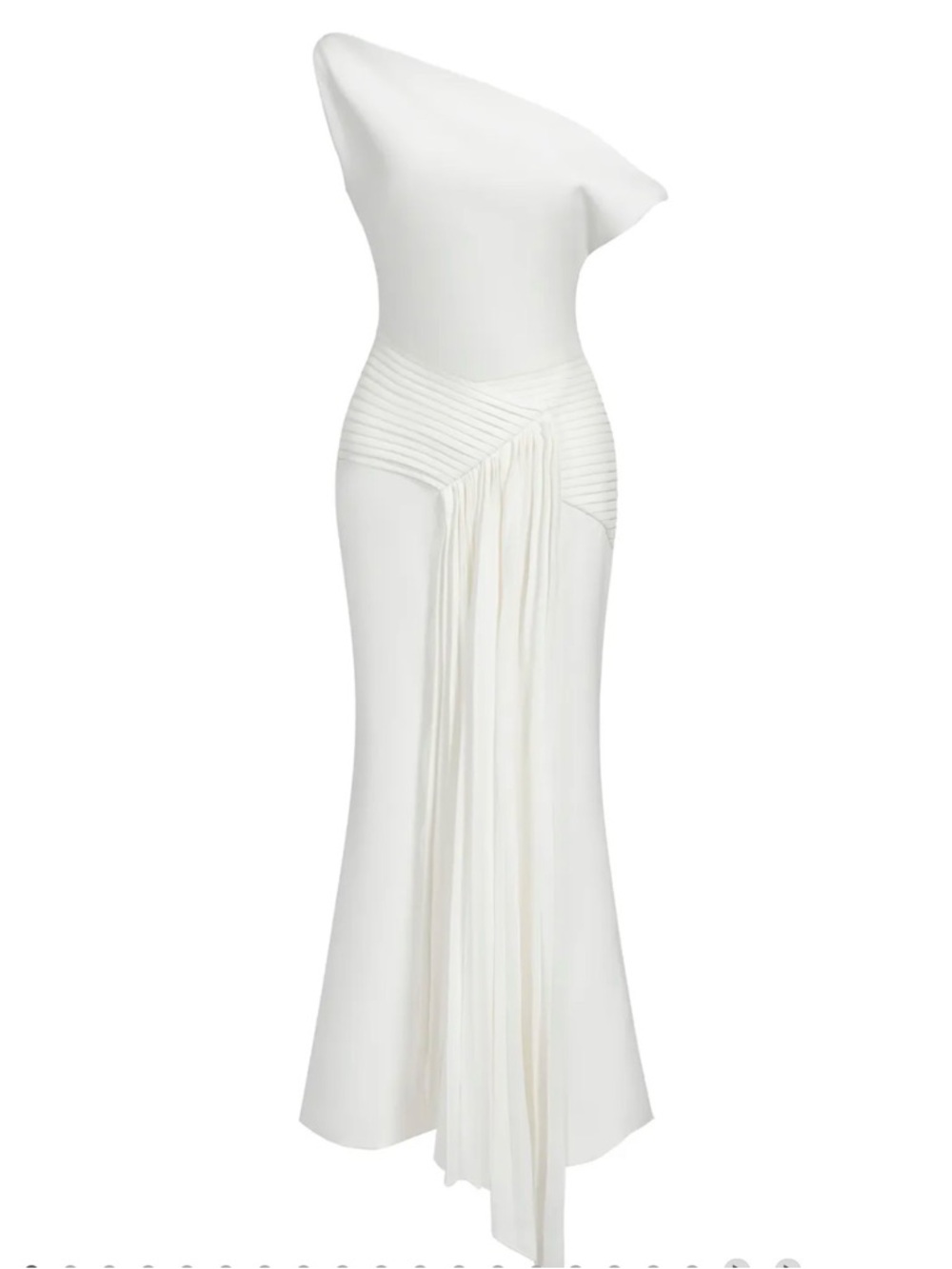 One-Shoulder White Draped Evening Gown